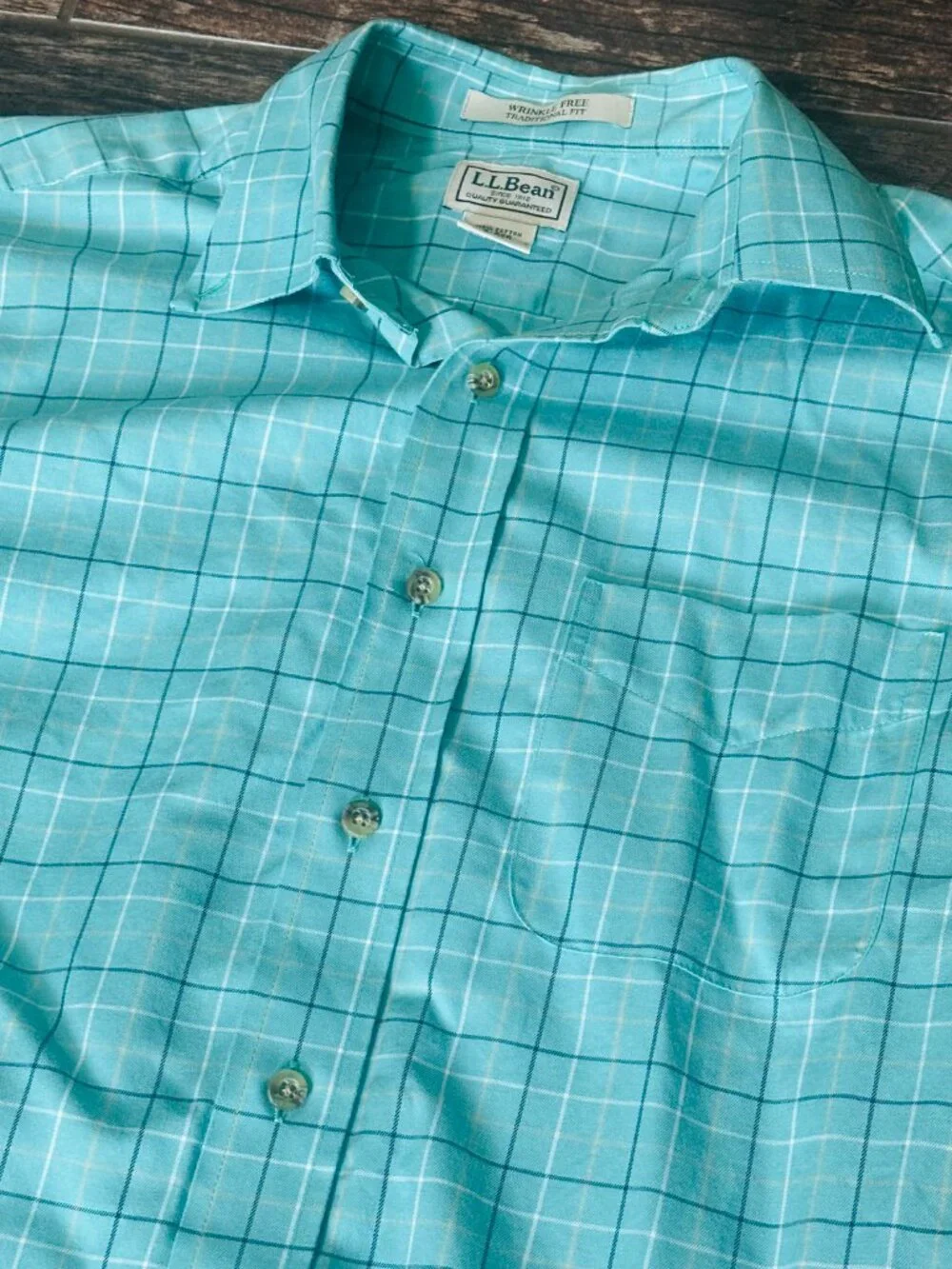 L.L. Bean Men's Button Up Plaid Green/Blue Shirt - Cotton Small Short Sleeve